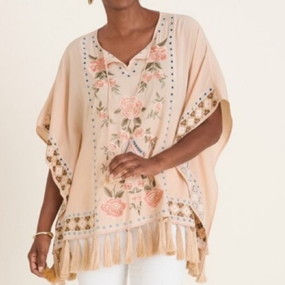 Chico's Sweaters - Chico’s Rose Embroidered Poncho